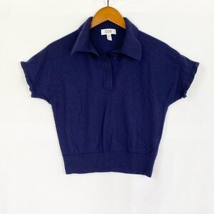 COS Wool Lightweight Knitted Polo Shirt Cropped Short Sleeve Size Small Navy